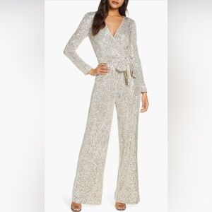 Eliza J Sequin Wrap Front Jumpsuit